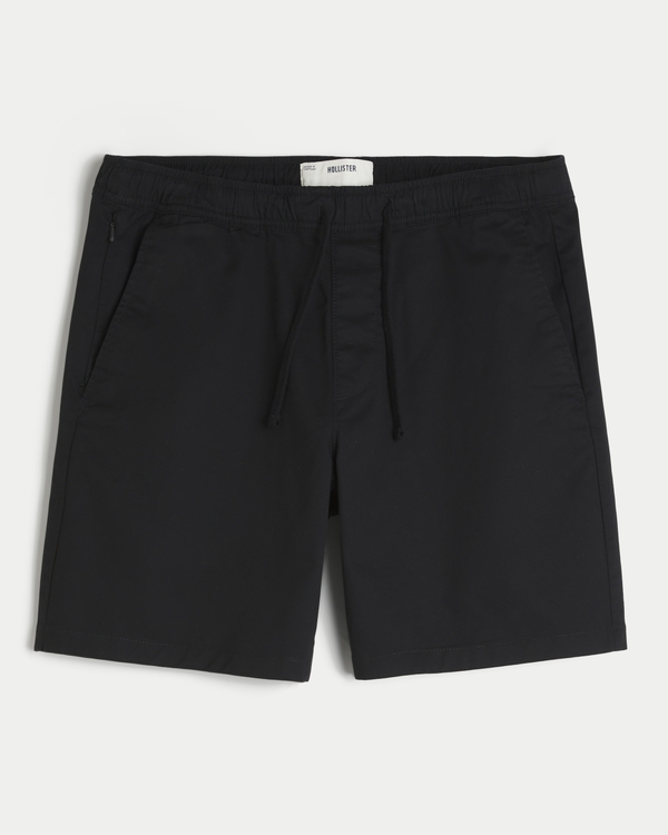 Above-the-Knee Twill Pull-On Shorts, Black view 1