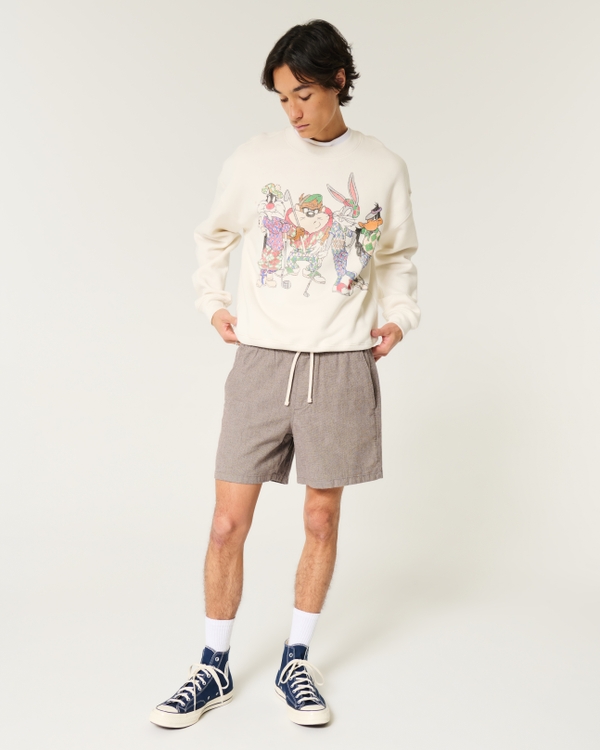 Mid-Thigh Linen-Blend Pull-On Shorts, Brown view 2