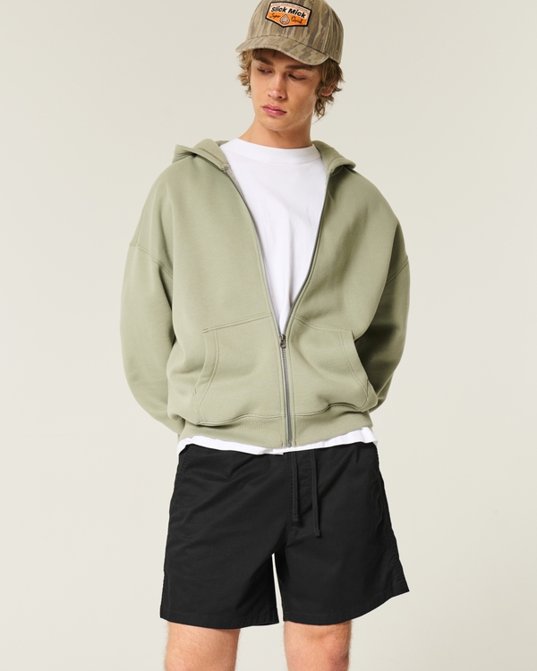 Mid-Thigh Twill Pull-On Shorts, Black view 1