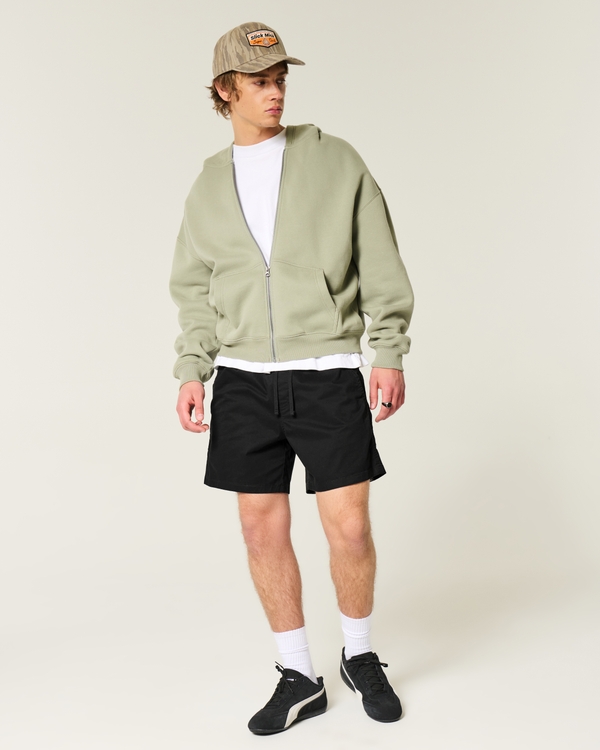Mid-Thigh Twill Pull-On Shorts, Black view 2