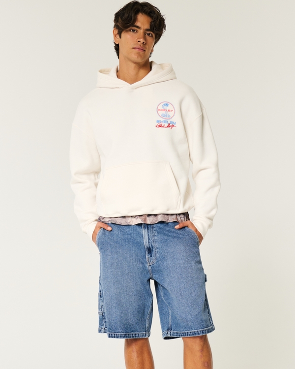Medium Wash Baggy Painter Denim Shorts, Medium view 1