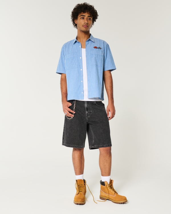 Washed Black Baggy Denim Shorts, Washed Black view 2
