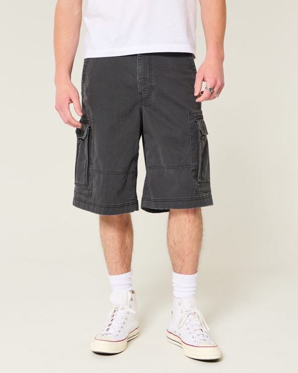 At-the-Knee Baggy Cargo Shorts, Faded Black view 2