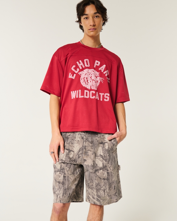 Camo Baggy Denim Painter Shorts, Tan Camo view 1