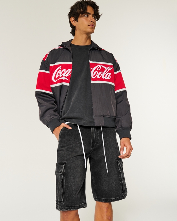 Baggy Denim Cargo Shorts, Washed Black view 1
