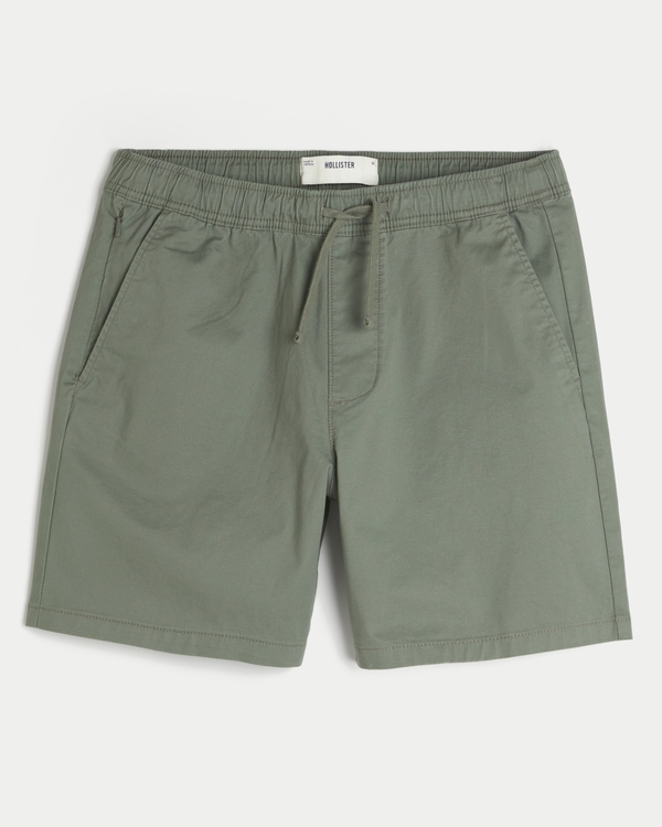 Above-the-Knee Twill Pull-On Shorts, Olive view 1