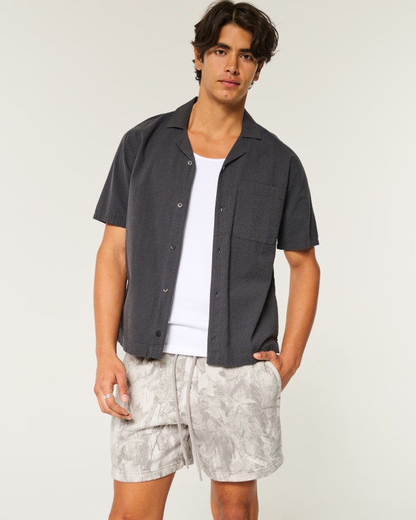 Mid-Thigh Camo Loose Fleece Shorts, Cream Camo view 1