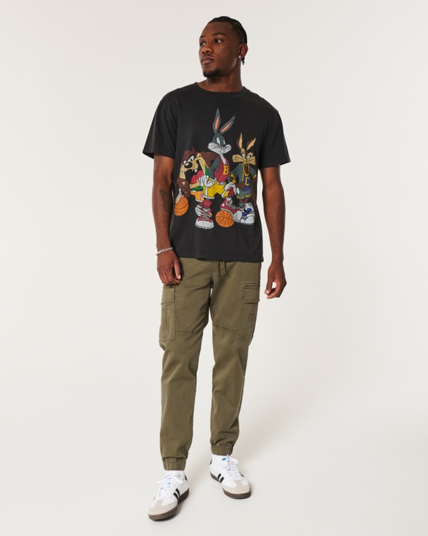 Relaxed Twill Cargo Joggers, Olive Dd view 1