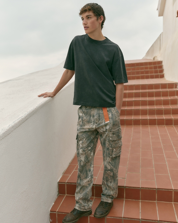 Heavyweight Loose Camo Cargo Pants, Tan Camo view 2
