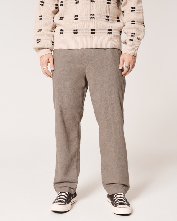 Linen-Blend Loose Pull-On Pants, Brown view 2