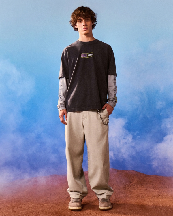 Skater Baggy Pants, Light Khaki view 1