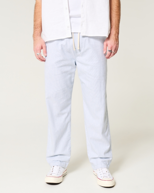 Linen-Blend Loose Pull-On Pants, Navy Micro Stripe view 2