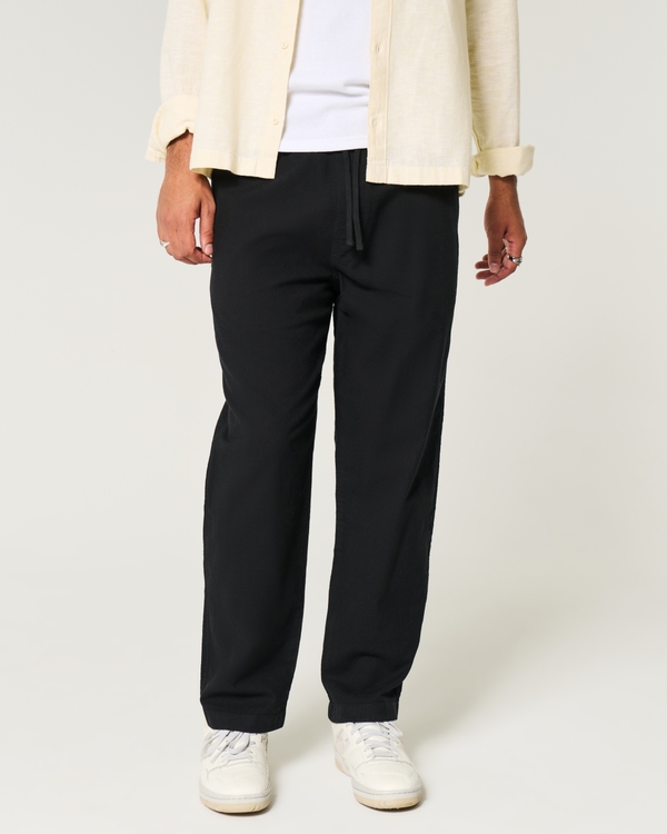 Linen-Blend Loose Pull-On Pants, Black view 2