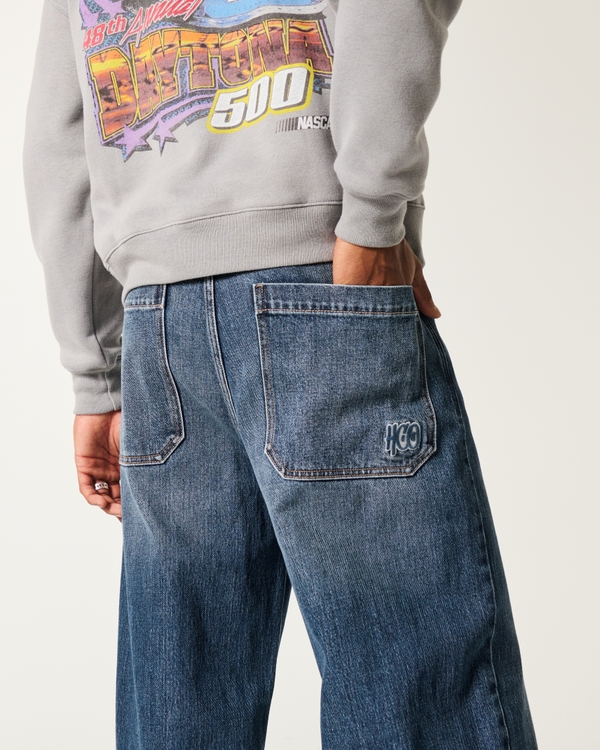 Dark Wash Logo Embroidery Super Baggy Jeans, Dark Logo view 1