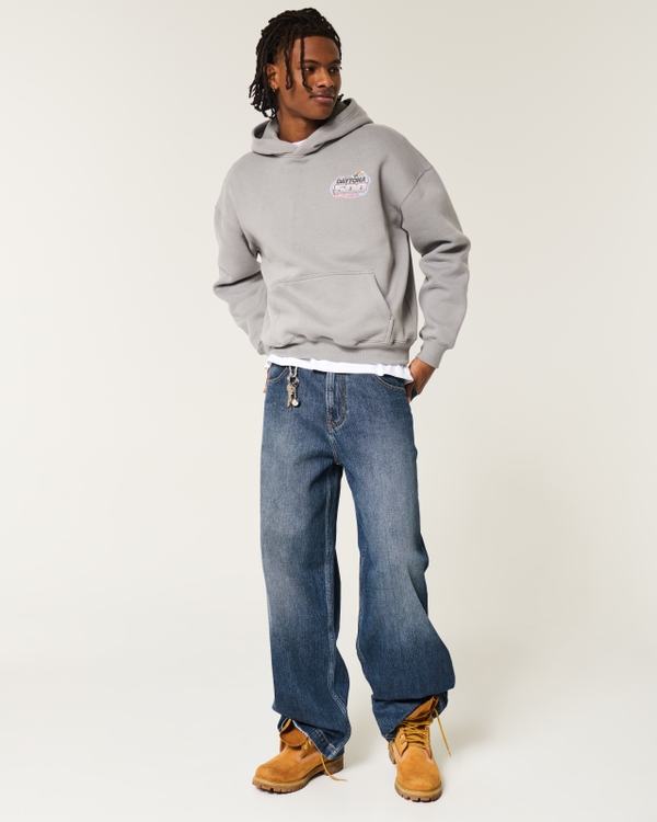 Dark Wash Logo Embroidery Super Baggy Jeans, Dark Logo view 2