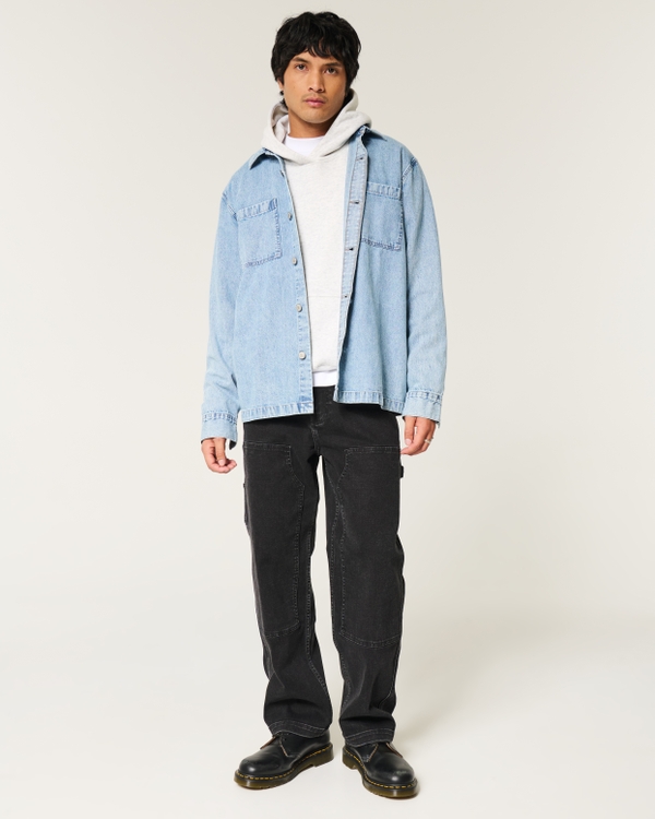 Black Baggy Carpenter Jeans, Washed Black view 1