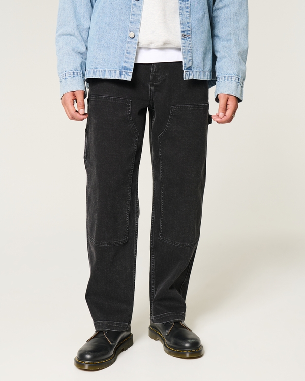 Black Baggy Carpenter Jeans, Washed Black view 2