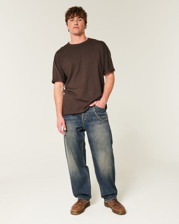 Dark Wash Skater Baggy Jeans, Tinted Dark view 1
