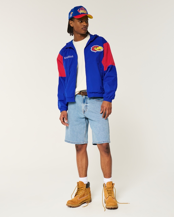 Kansas Jayhawks Graphic Hooded Windbreaker Jacket, Blue And Red view 2