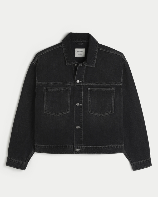 Washed Black Denim Trucker Jacket, Black Wash view 1