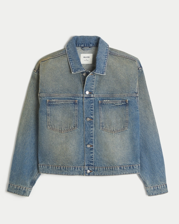 Washed Denim Trucker Jacket, Medium Rinse view 1