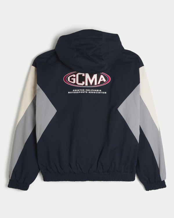 Hooded Twill Motorsports Graphic Jacket, Black Pattern view 2