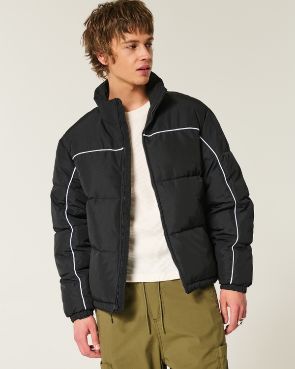 Mock-Neck Puffer Jacket, Black view 1