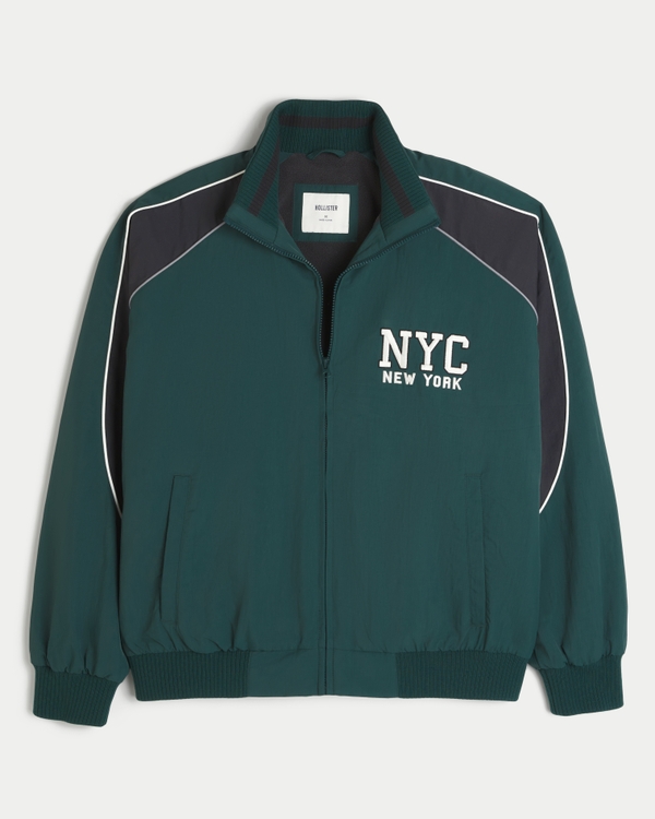 Lined NYC Graphic Track Jacket, Dark Green view 1