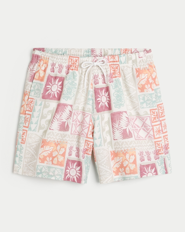Mid-Thigh Volley Swim Trunks, White Pattern view 1