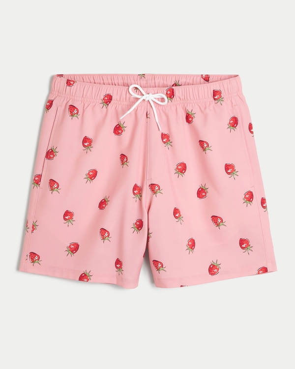 Mid-Thigh Volley Swim Trunks, Pink Strawberry view 1