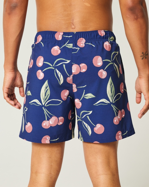 Mid-Thigh Volley Swim Trunks, Navy Print view 2