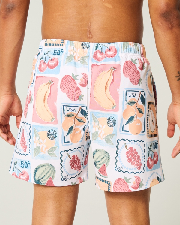 Mid-Thigh Volley Swim Trunks, White Print view 2