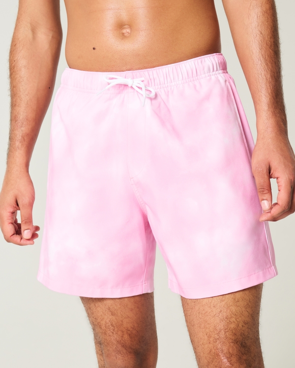 Mid-Thigh Volley Swim Trunks, Pink Tie-dye view 1