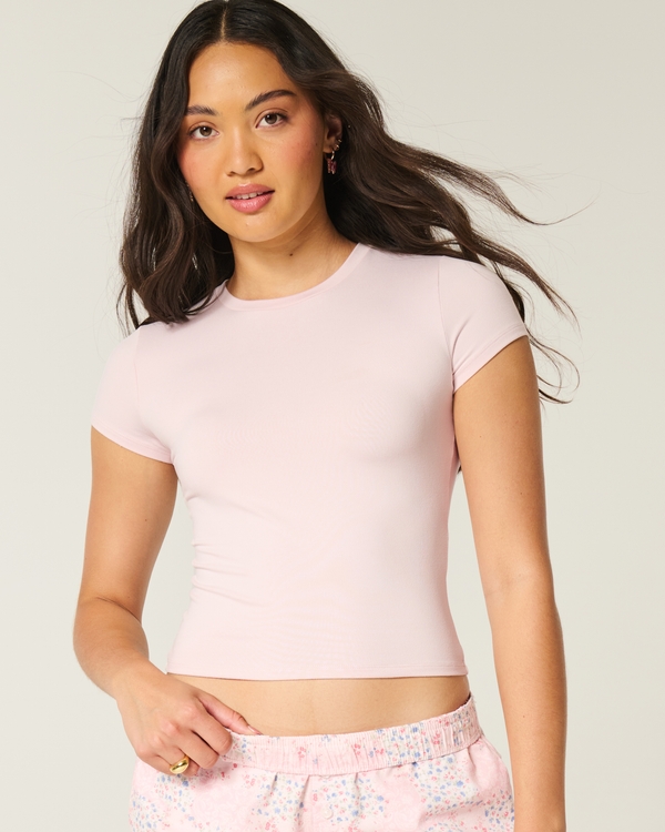 Soft Stretch Seamless Fabric Crew Baby Tee, Pale Pink view 1