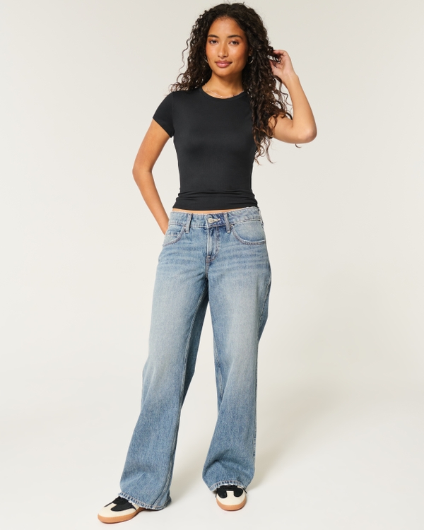Soft Stretch Seamless Fabric Crew Baby Tee, Black view 2