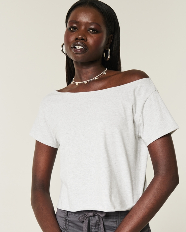 Easy Off-the-Shoulder T-Shirt, Light Heather Gray view 1