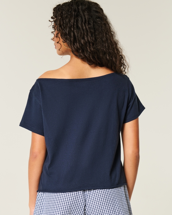 Easy Off-the-Shoulder T-Shirt, Navy Blue view 2