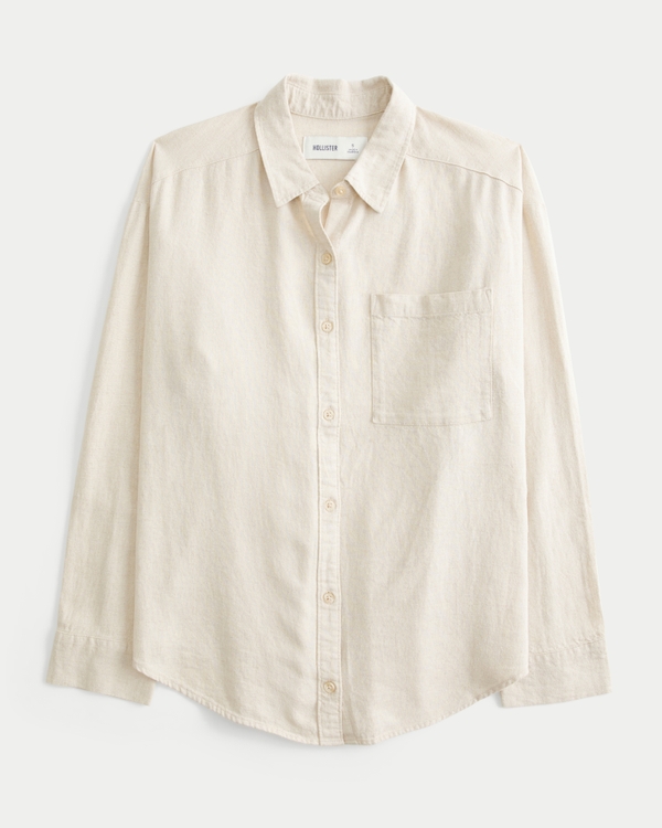 Oversized Linen-Blend Shirt, Oatmeal view 1