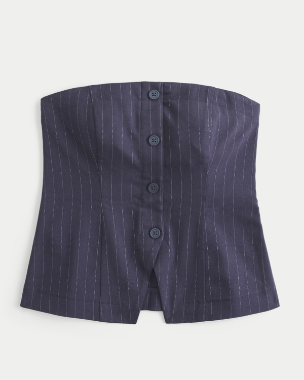 Button-Through Tube Top, Navy Blue Stripe view 1