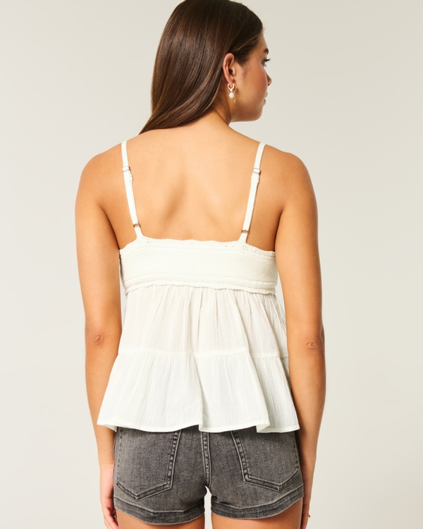 Crochet-Style Fabric Mix Top, Cloud White view 2