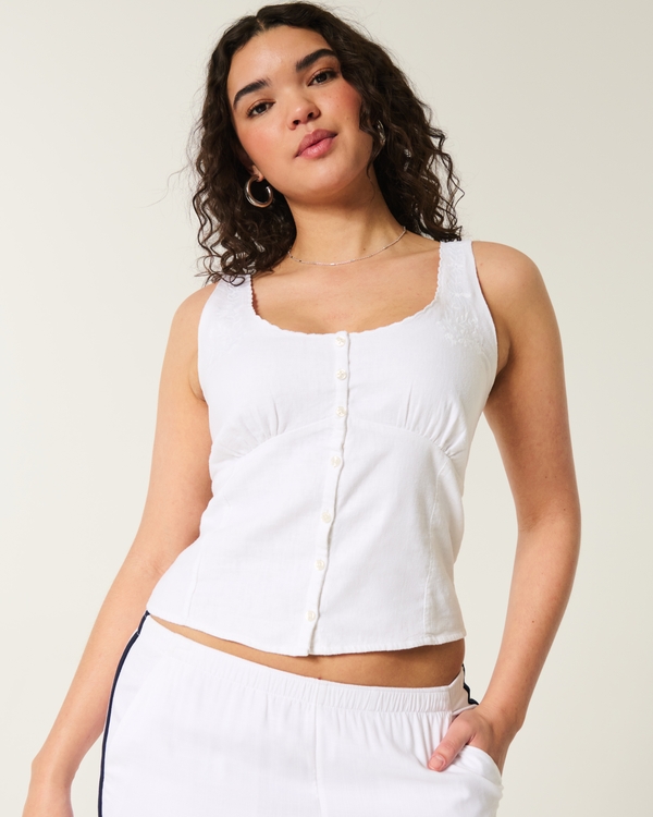 Linen Blend Button-Through Top, White view 2