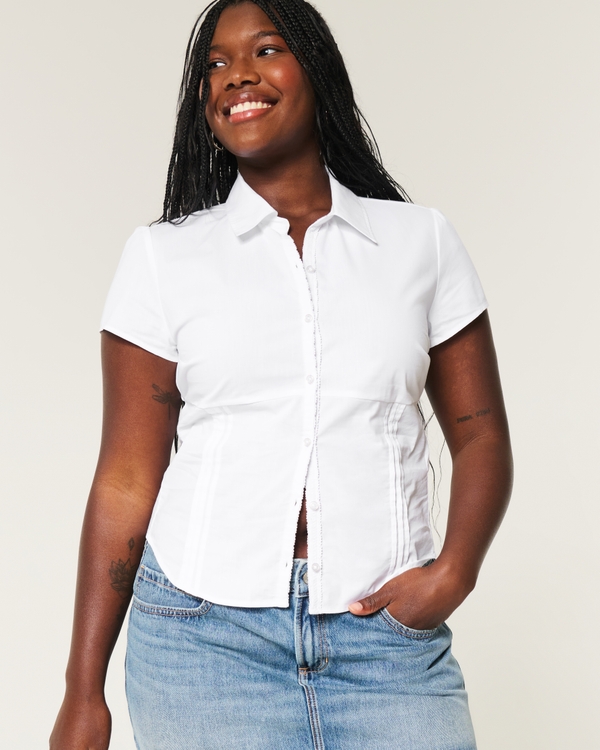 Short-Sleeve Poplin Shirt, White view 1