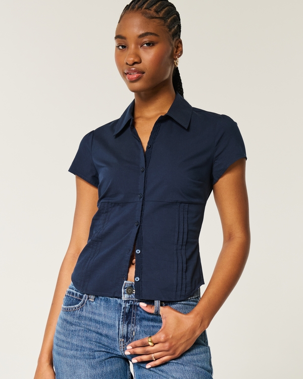 Short-Sleeve Poplin Shirt, Navy view 1