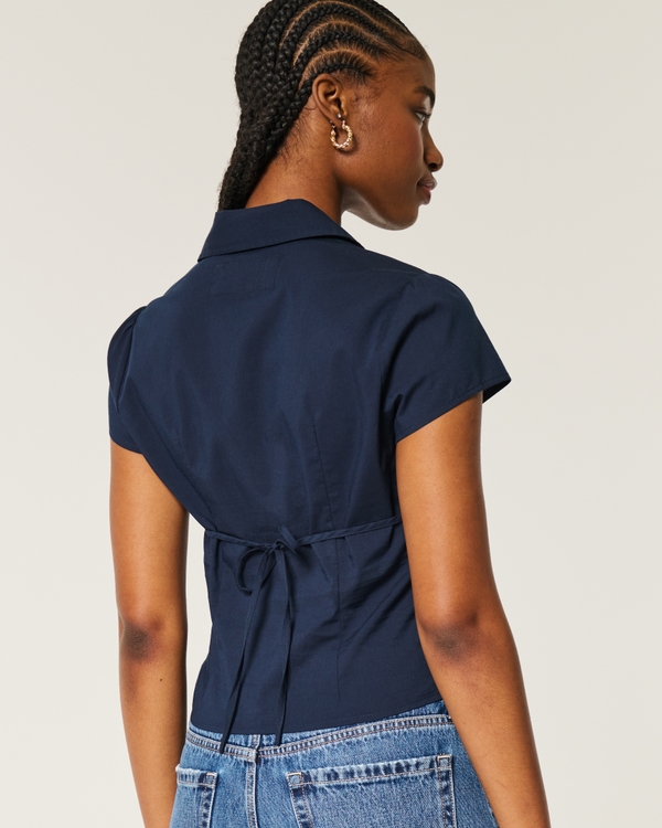Short-Sleeve Poplin Shirt, Navy view 2