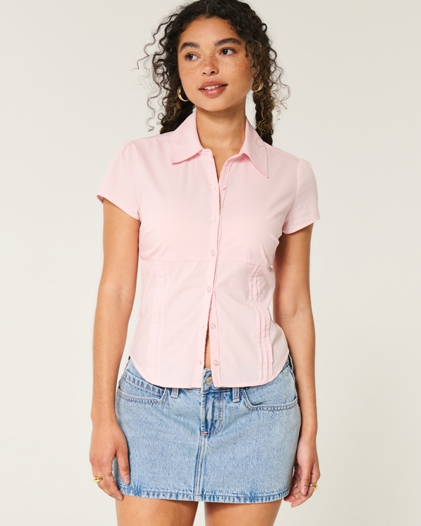 Short-Sleeve Poplin Shirt, Light Pink view 1