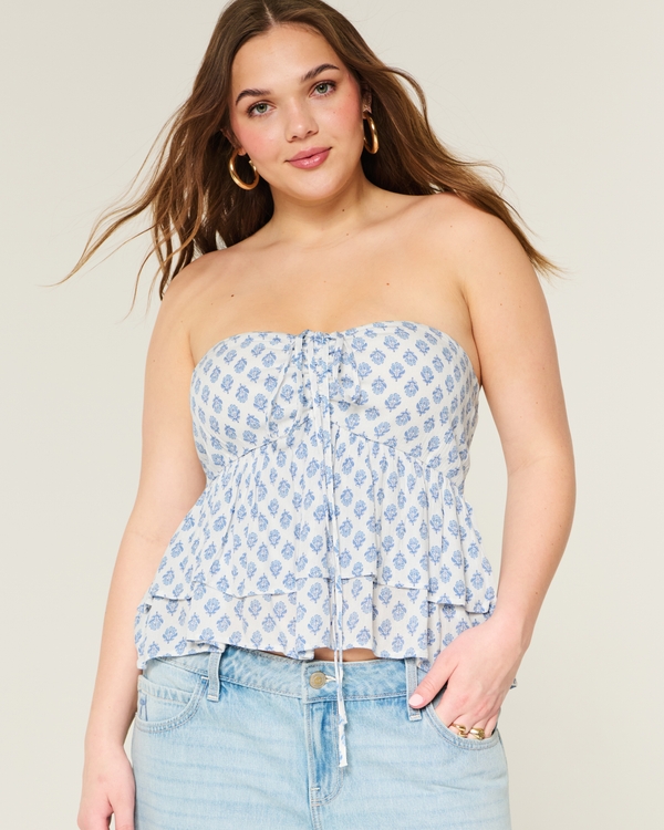 Tiered Halter Babydoll Top, White Pattern view 1