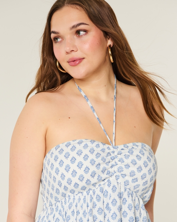 Tiered Halter Babydoll Top, White Pattern view 2