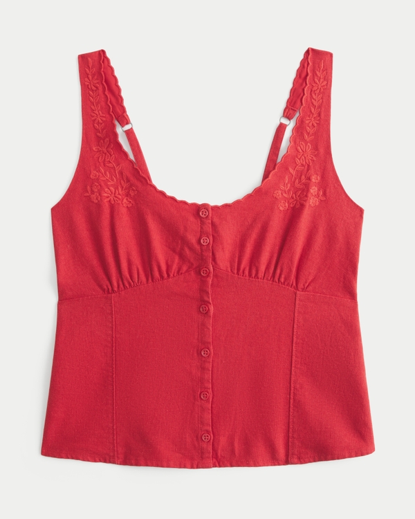 Linen Blend Button-Through Top, Cherry Red view 2