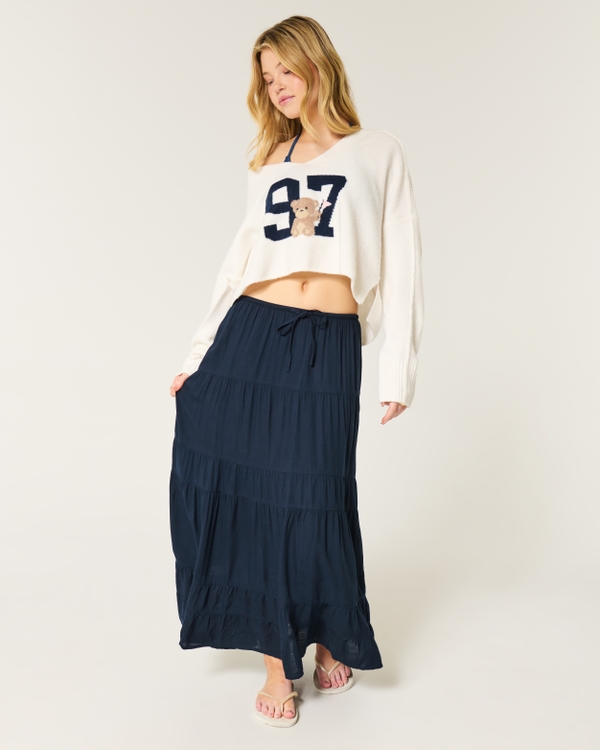 Tiered Maxi Skirt, Navy Blue view 1