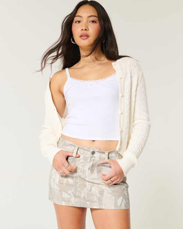 Low-Rise Camo Twill Mini Skort, White Camo view 1